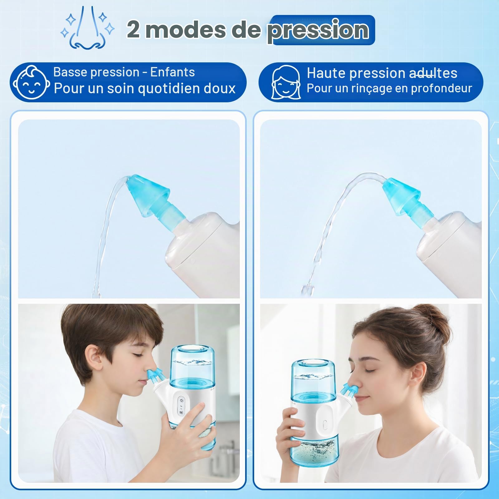 Irrigateur Nasal Électrique Sans Fil À Double Réservoir, Appareil Pour Le Lavage Des Sinus Avec 2 Modes Rinçage, Collecte Automatique Eaux Usées, 800mah, Étanche IPX7, 8 Embouts, 40 Sachets De Sel