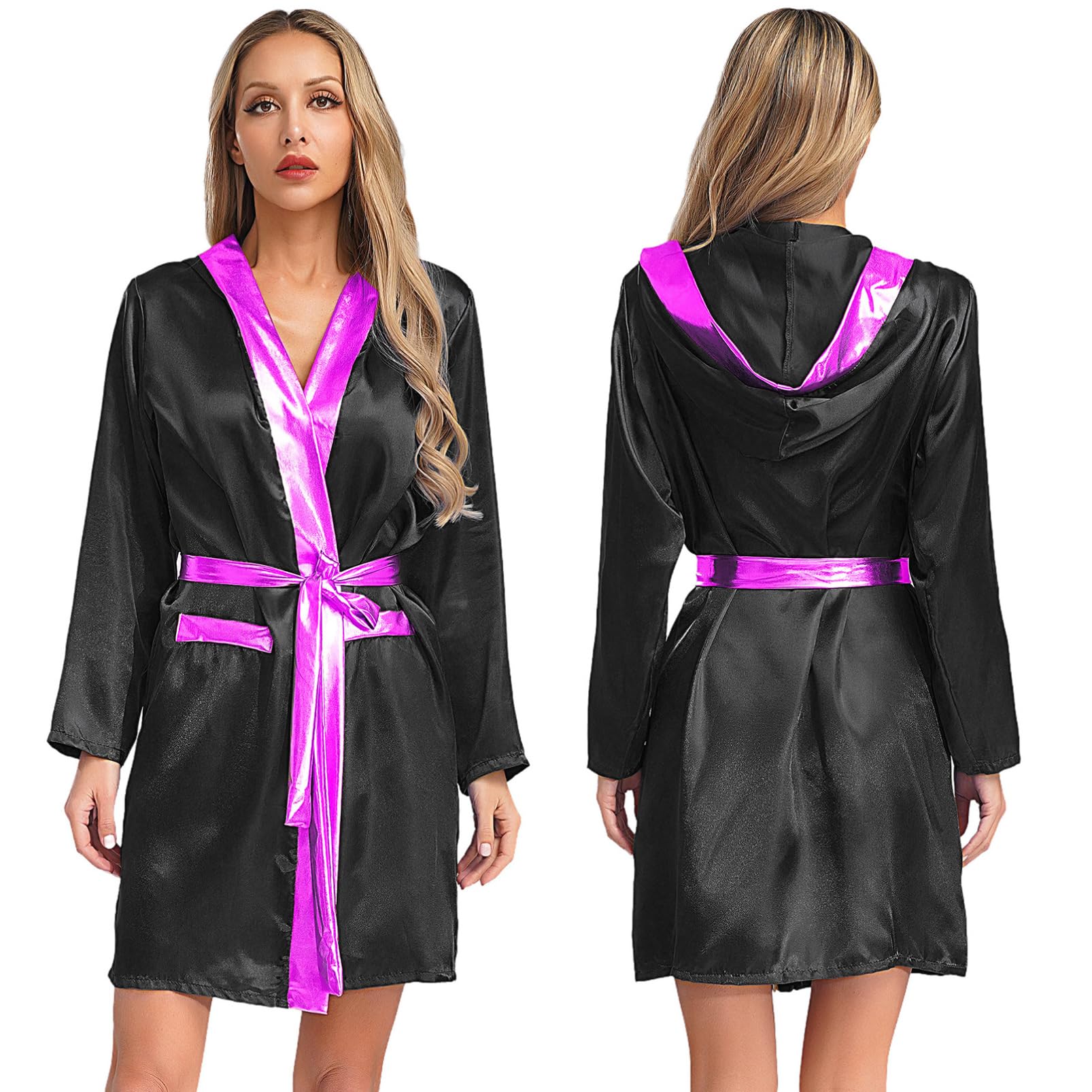 Aislor Damen Boxmantel Boxen Satinmantel Mit Kapuze Boxkampf Kostüm Muay Thai Uniformen Schwingen Kostüm Halloween Karnevalskostüm