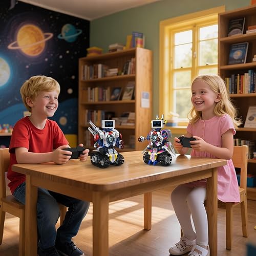 Miniatura 7 de Robot STEM para niños de 8 a 14 años, control remoto 5 en 1, programable por aplicación y pantalla LED, juguetes robóticos de 603 piezas, kit