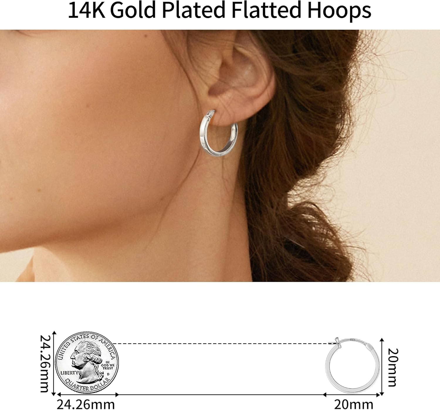 Gacimy Flatted Hoop Earrings for Women 14K Gold Plated with 925 Sterling Silver Post - Image 8
