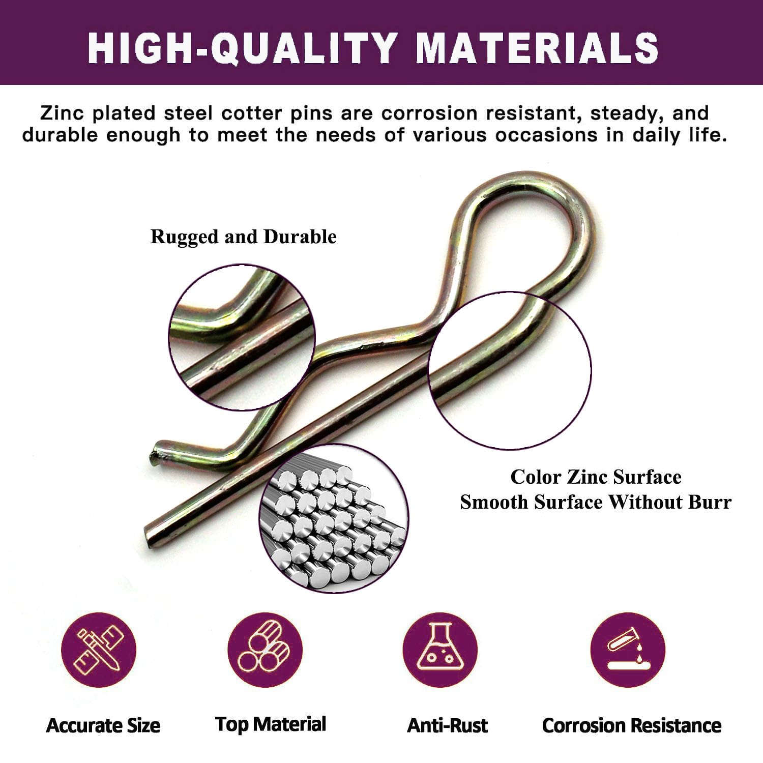 15Pcs Heavy Duty Hitch Pins Clip R Clips Cotter Pins, Colour Zine Spring Retaining Wire Hair Pins， Large for Trailer Tractors Mower Carts Truck Pin Clip，Strong Spring Tension M3×60mm