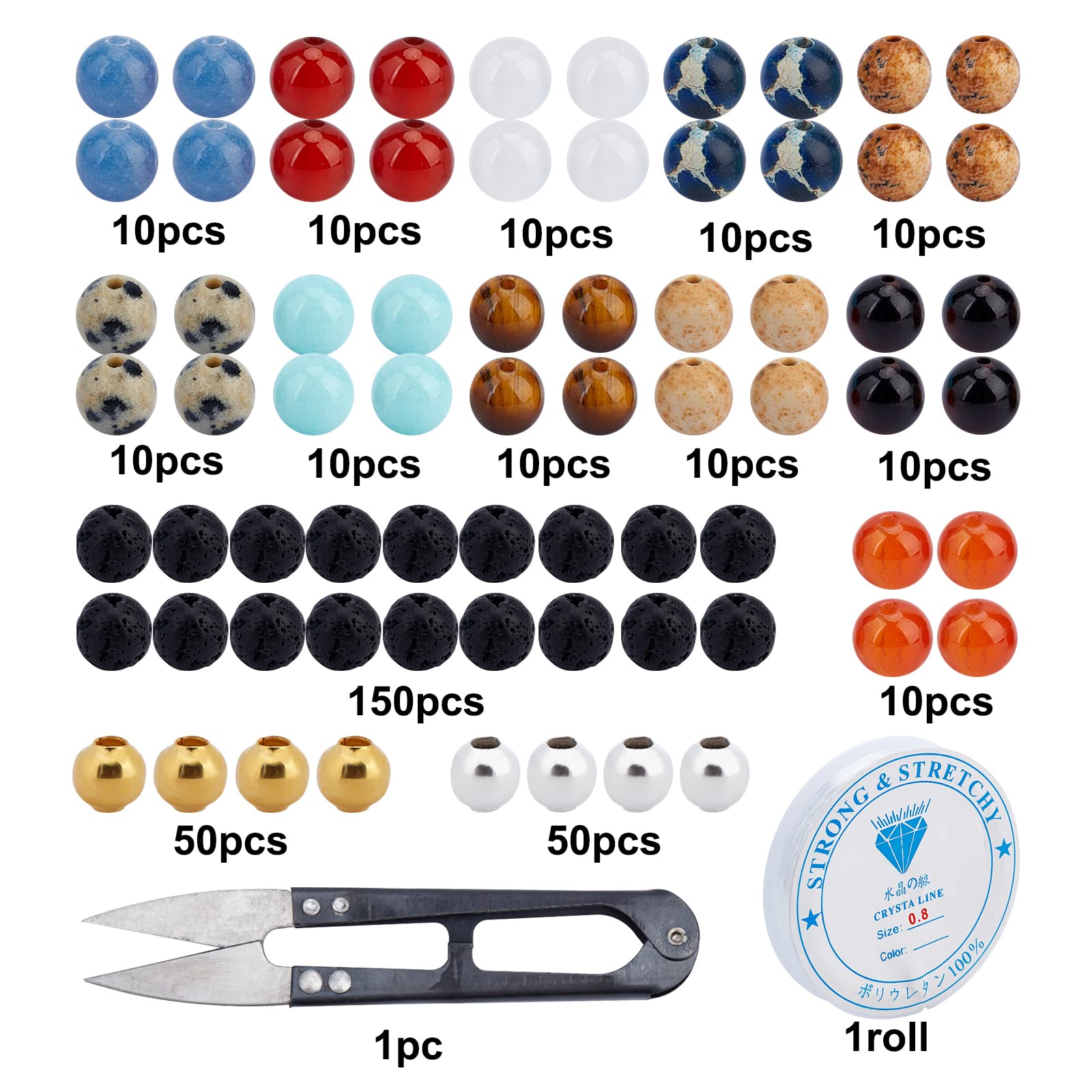 SUNNYCLUE 1 Scatola 300 Pezzi + 6 mm Pianeta Braccialetto Perline Kit Sistema Solare Braccialetti di Pietre Preziose Perline Distanziatore Allentato con Filo di Cristallo Elastico