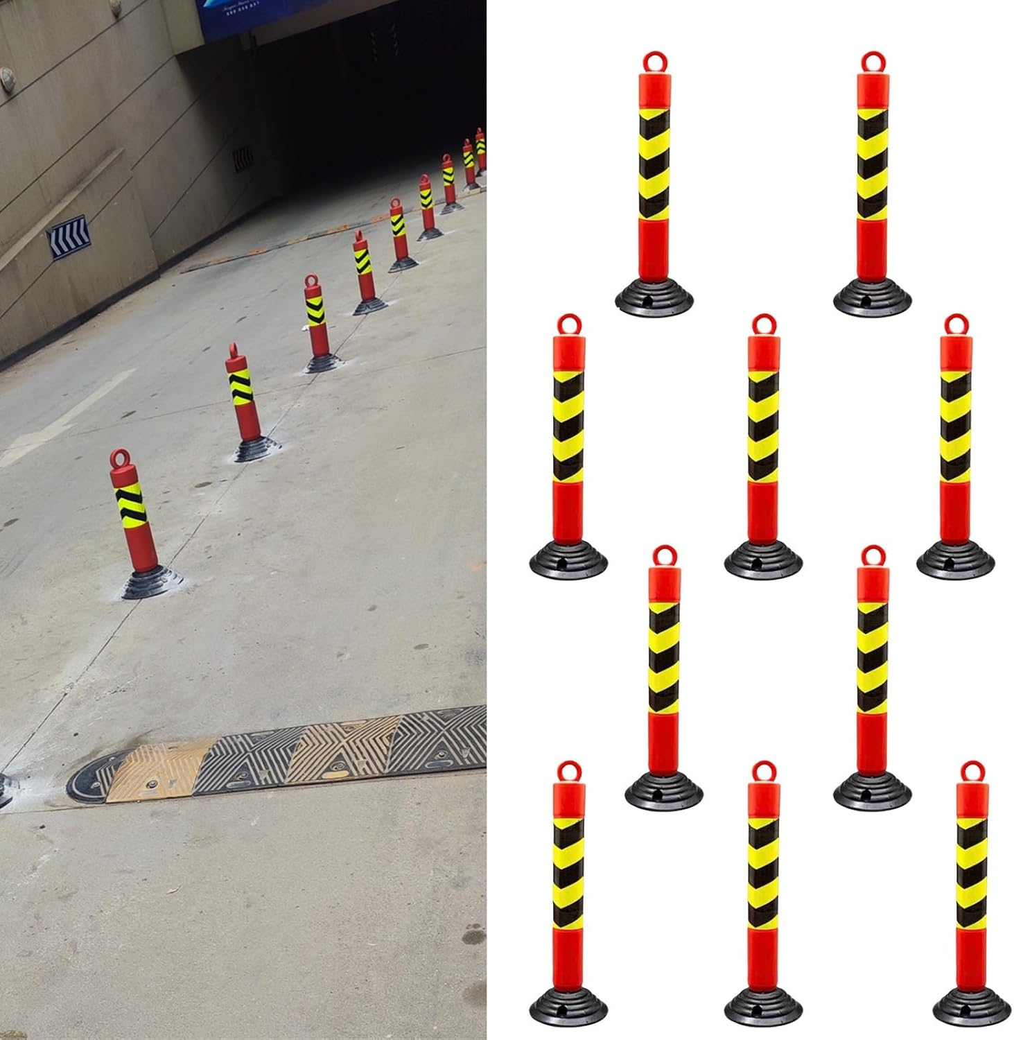 Reflective Safety Cones, Parking Lot & Driveway Warning Column, Flexible Portable & Fixed Type Bollards, Easy to Operate