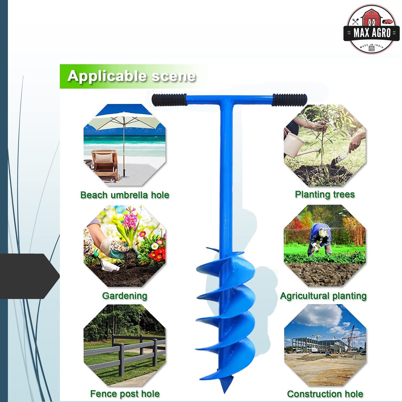 MAXAGRO Earth Auger Hole Digger Dual Blade | Post Hole Digger | Digging Tools for Soil | Agriculture Tools for Faming | Gardening Tool | Auger Machine | Spiral Digger 6 Inch Round Hole - Image 5 thumbnail