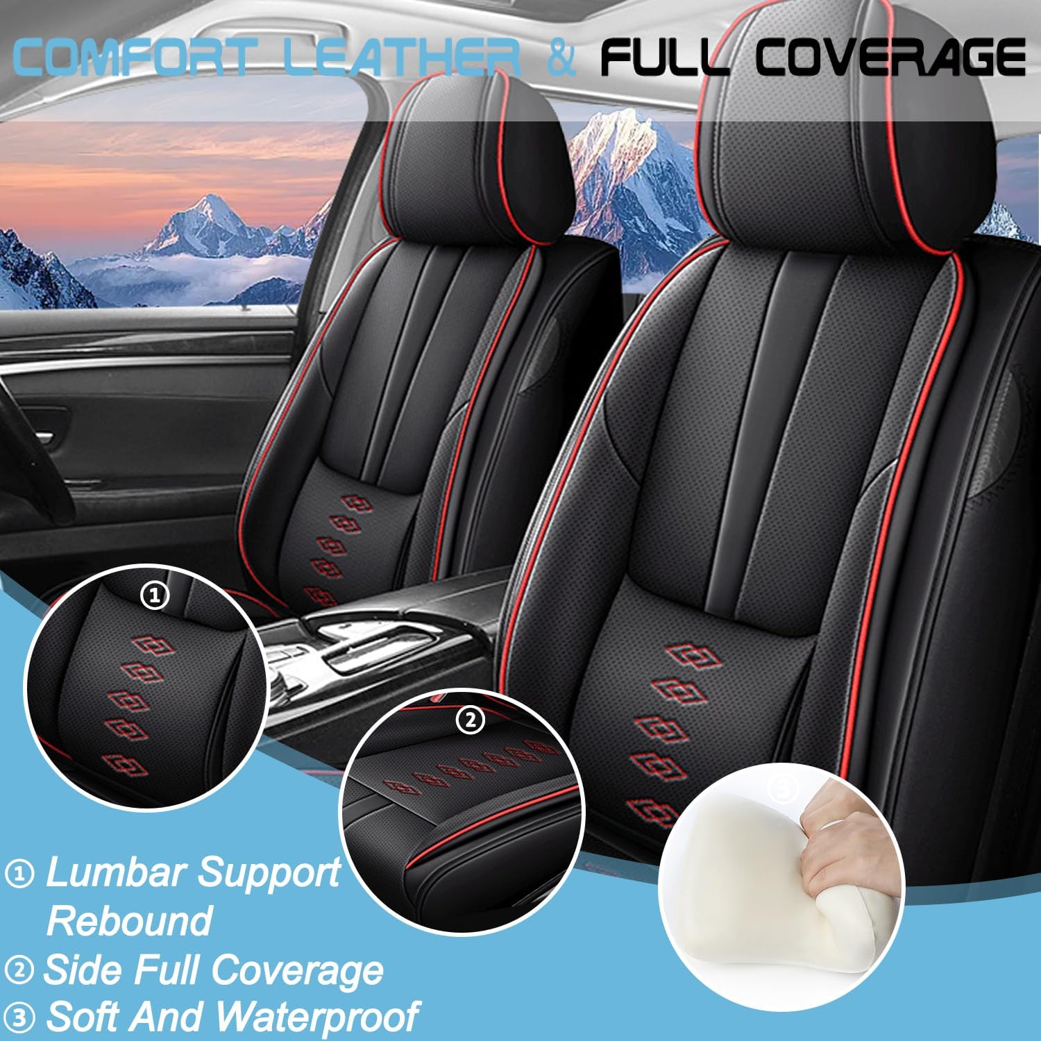 Full Set Car Seat Covers for Chevy Spark 2013-2022 Leather Seat Covers Waterproof Front Seats&Rear Car Seat Protectors Breathable Seat Cover Black&Red