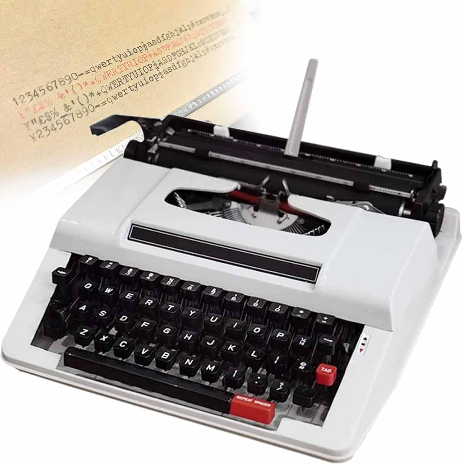 Macchina da Scrivere Manuale Vintage - Tastiera retrò Rosso-Nera per Scrittori, Perfetta per Romanzi, Viaggi E Avventure in Qualsiasi Contesto. White Blackkeyboard