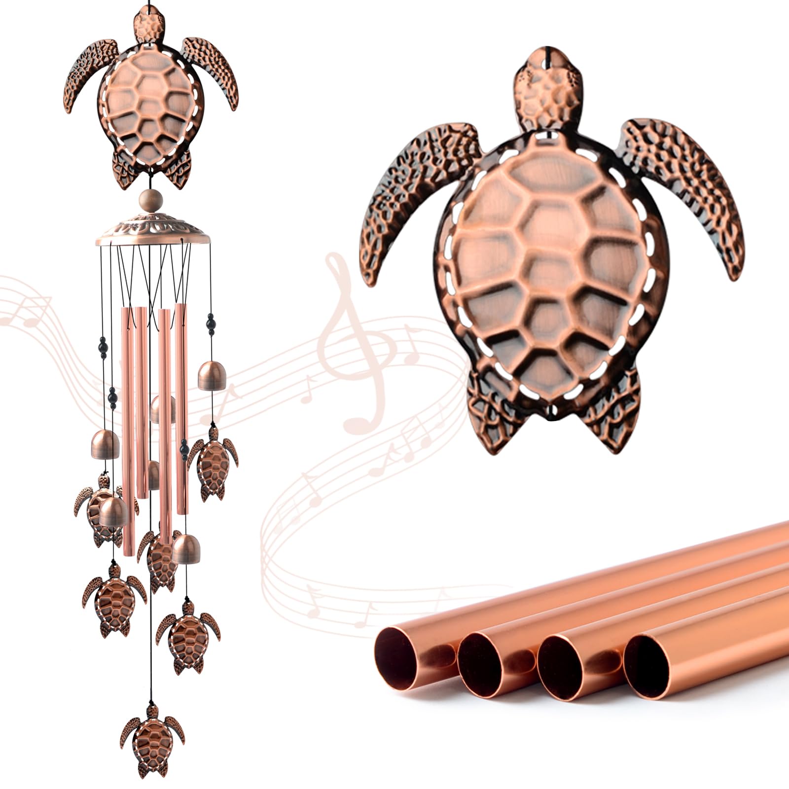 Sea Turtle Wind Chimes Outdoor, for Women,Tortoise Copper Windchime, Thanksgiving Gift for mom, Grandma,Sister,Women,Gardening Gifts,Yard Decor