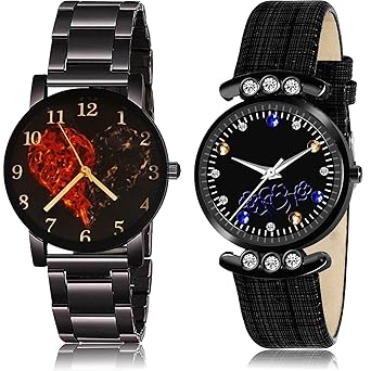 NIKOLA 3D Design Heart Love Valentine Chain and Simple Casual Analog Black Color Dial Girls Watch - GCPL5-GW2 (Pack of 2)