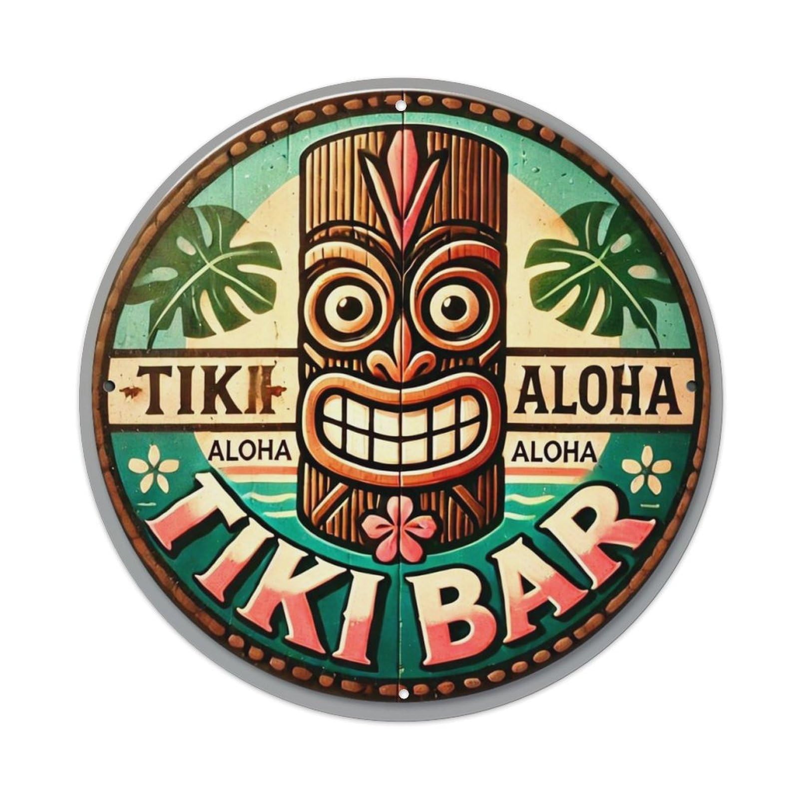 Tiki Bar Aloha Tropical Sign Tin Sign Metal Poster Vintage Metal Signs for Home Man Cave Bar Cafe Kitchen laundry room Wall Decorations 8x8 inches