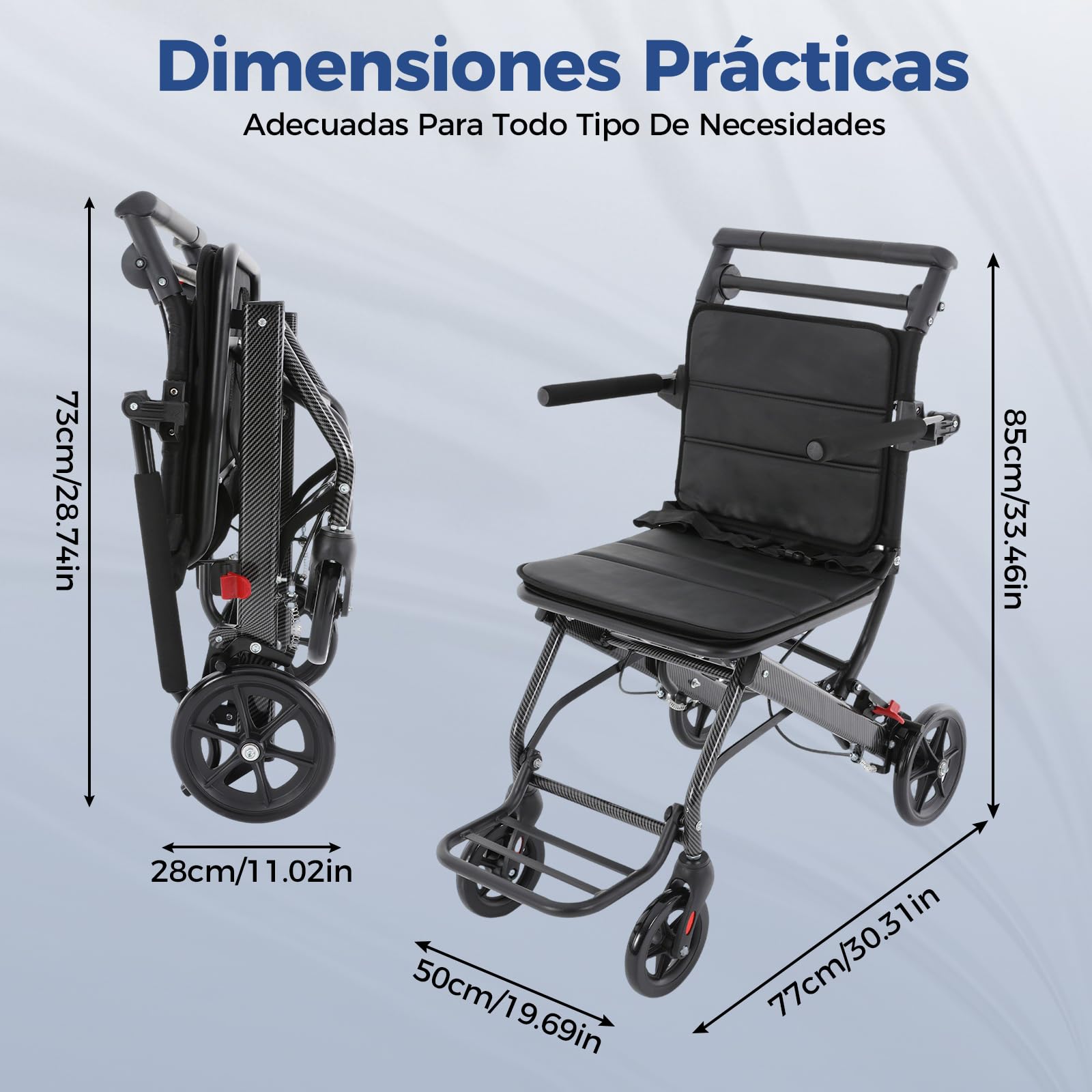 Silla de ruedas, ligera, plegable, ligera, plegable, 100 kg, con bolsa de almacenamiento, 100 kg