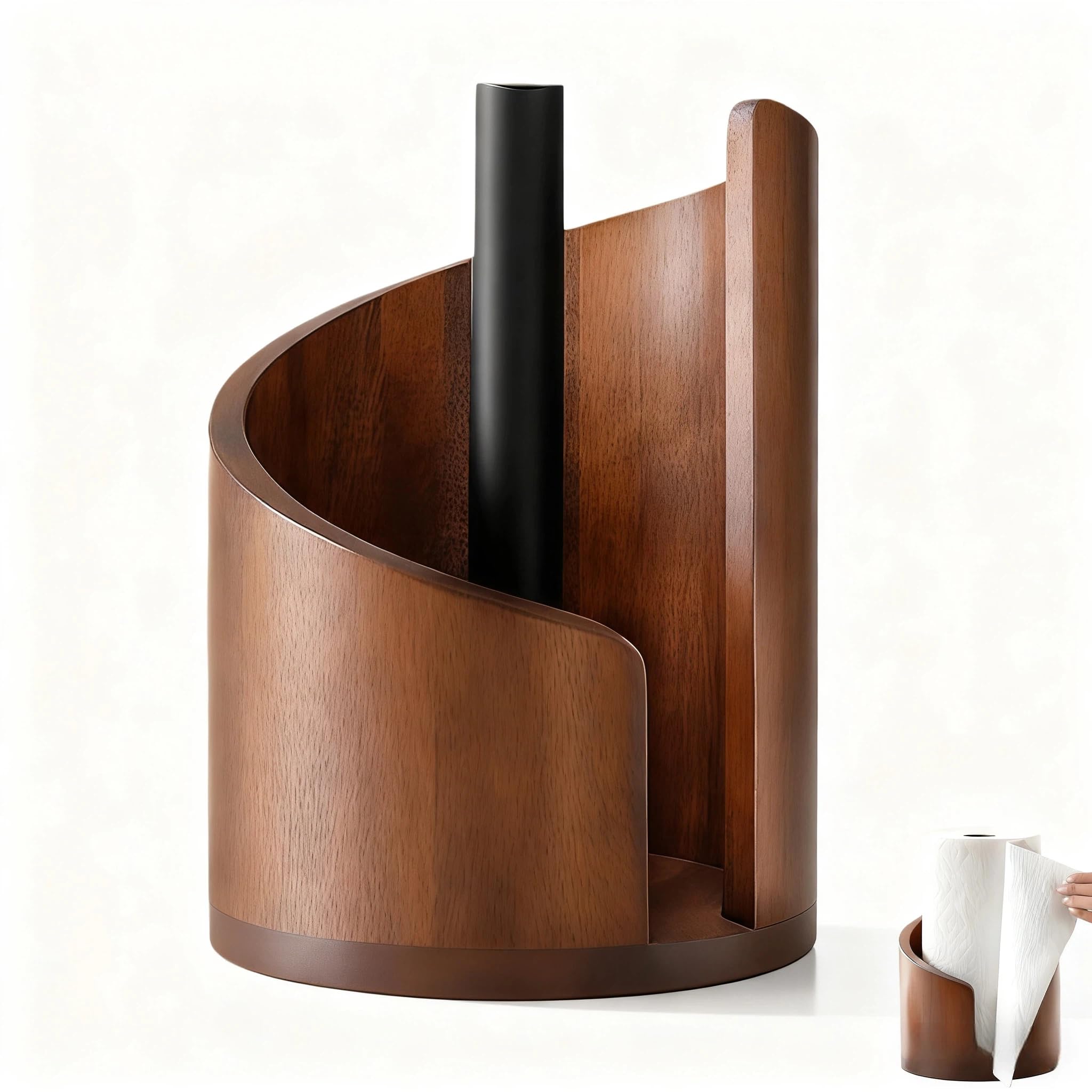Photo 1 of **MINOR CRACK ON SIDING*** Wooden Paper Towel Holder Countertop-Easy One-Hand Tear, Made of Natural Wood and Metal Luster Rack, Suitable for Kitchen and Bathroom use of Each Table. (Brown)