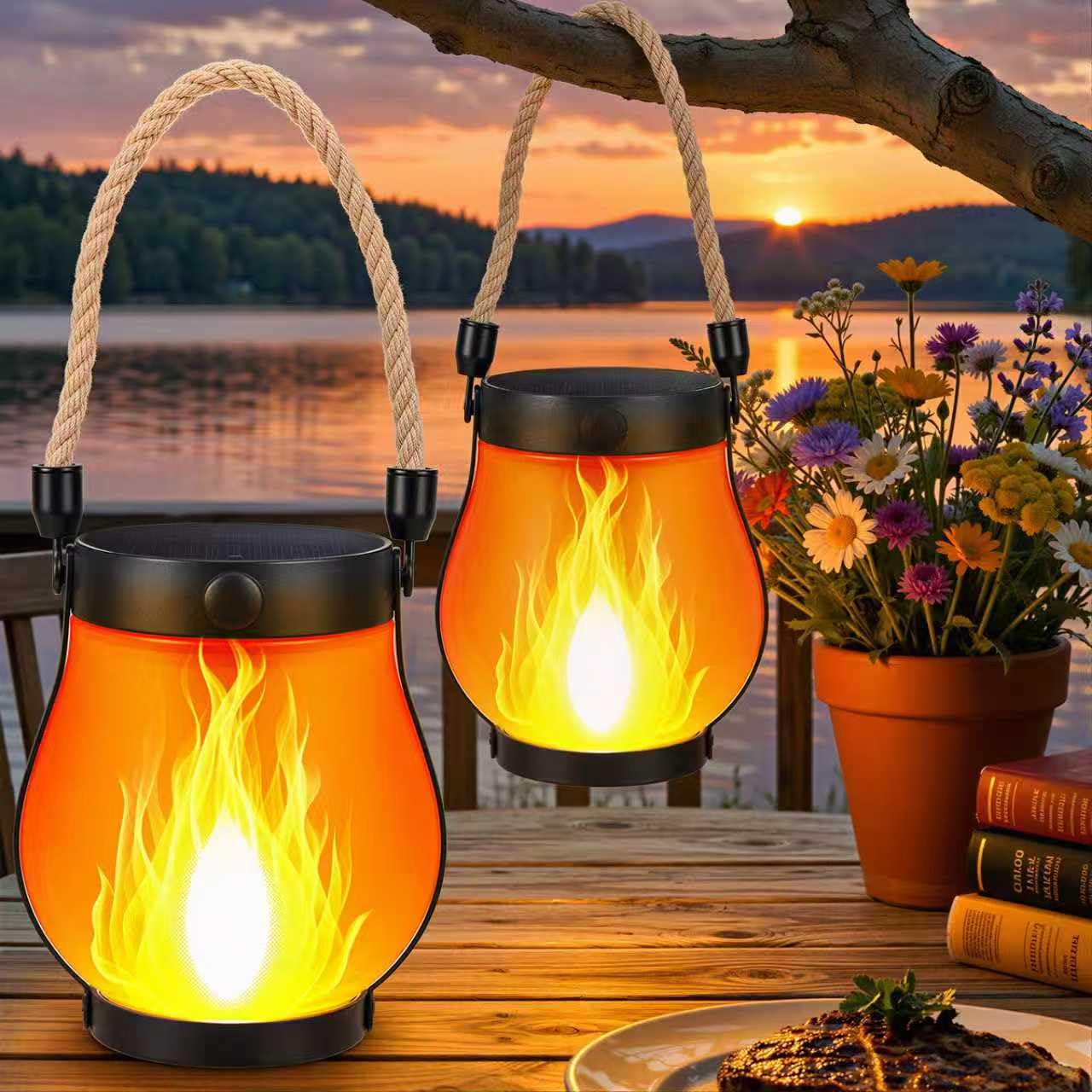 ライト・ランタン SAIBORG solworks model Amazon.com: 2 Pack Solar Flame Lantern Lights — Flickering Flame