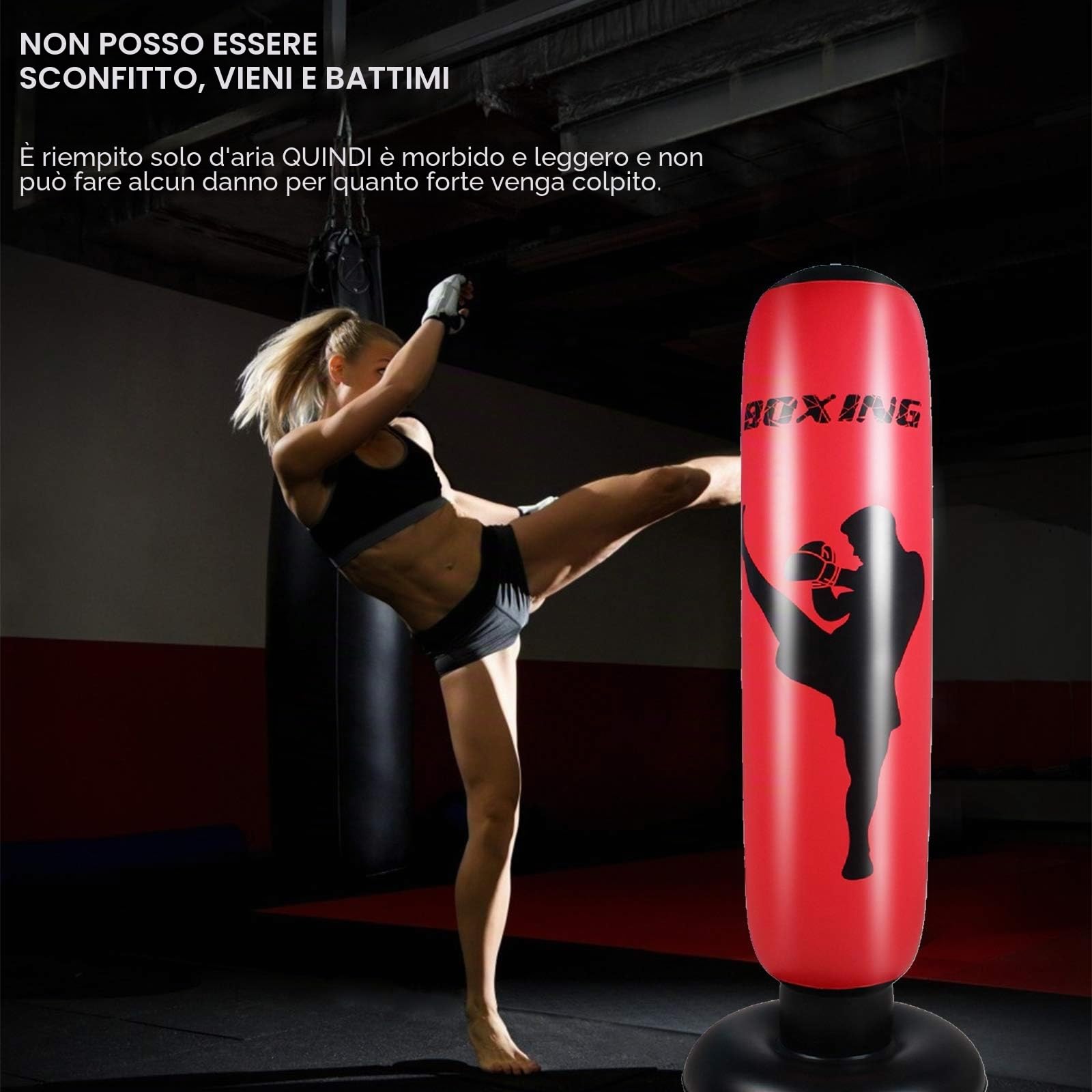 Sacco da boxe autoportante per MMA, Muay Thai, fitness, kickboxing, sacco da boxe resistente, con supporto, per adulti e ragazzi (Senza guanti)