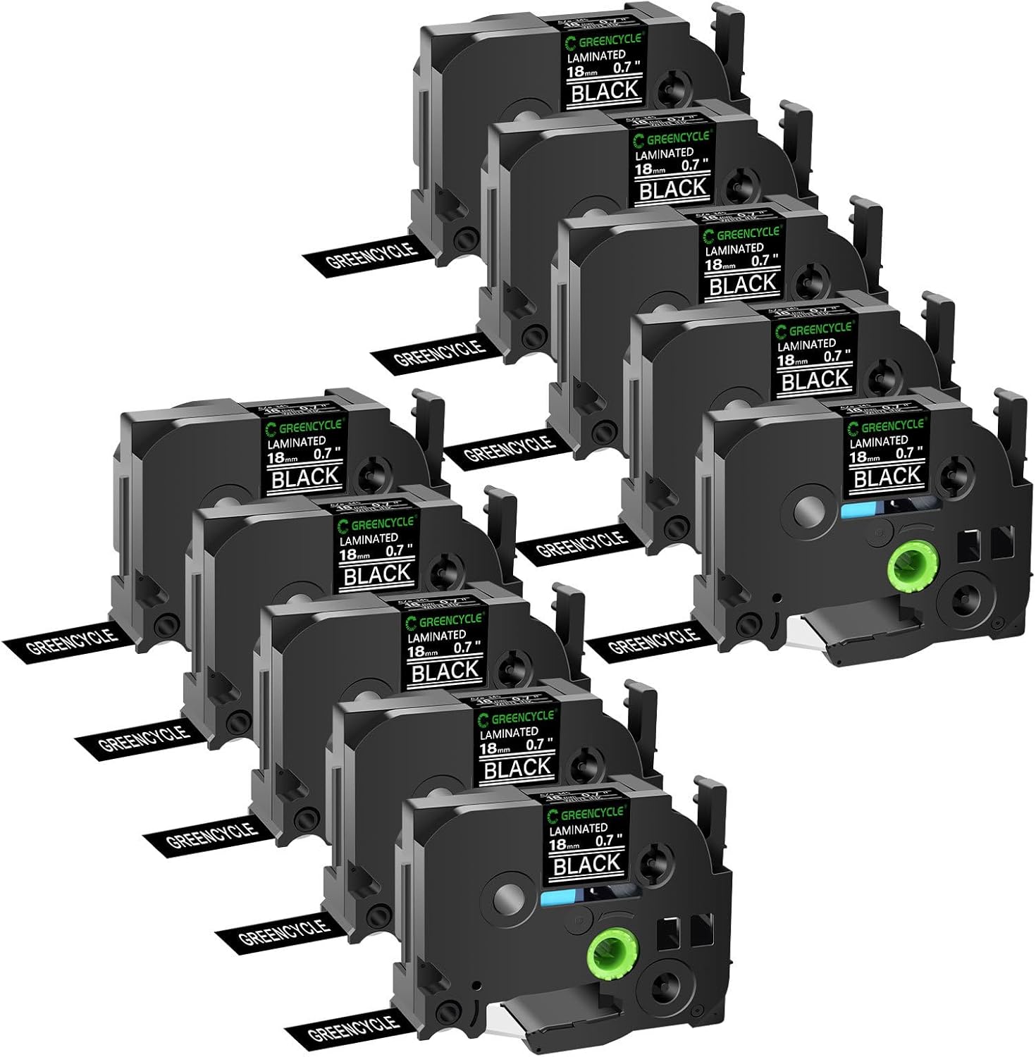 GREENCYCLE Compatible for Brother P-Touch Label Tape TZe-345 18mm 0.7" Laminated Black TZe345 TZ-345 TZe TZ 3/4 inch White on Black Label Maker Tape for PT-D410 PT-D400 PT-D610BT PT-D600, 10 Pack