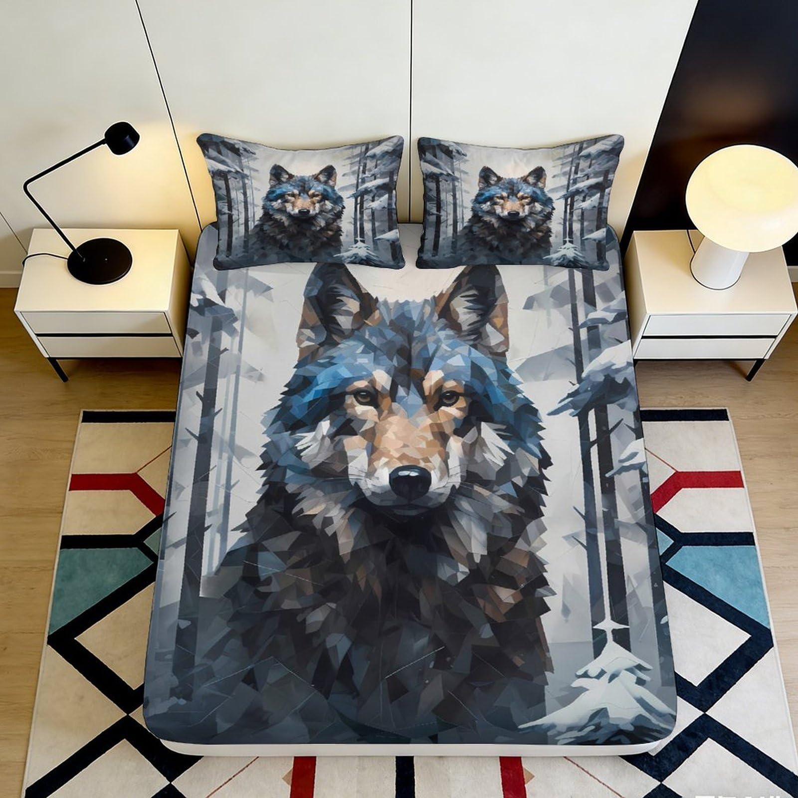 3D Printed Wolf Forest Fitted Sheet Microfiber Non-Slip Mattress Cover for Bedroom Dorm Decor, Easy Care, Dustproof, 3D Art 90x200x25cm