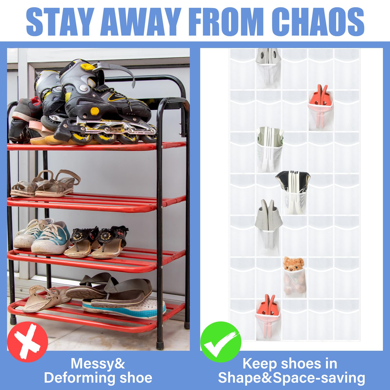 Windyun Organizador grande de zapatos para puerta, 40 bolsillos de malla blanca, organizador de zapatos para armario, soporte para zapatos detrás de la puerta, soporte antideslizante para zapatos