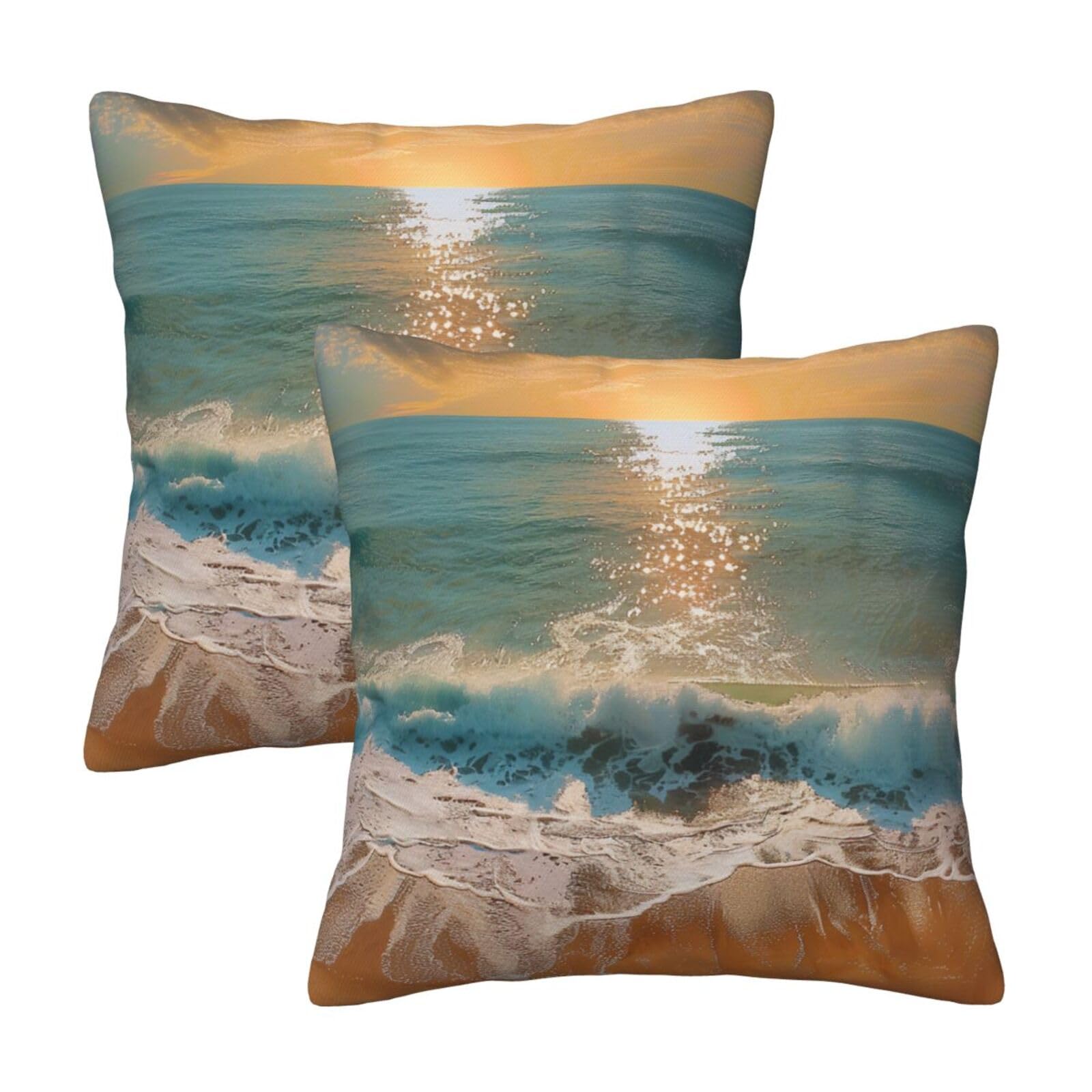 Romantic Beach Throw Pillow Cases 2 Pack Square Pillowcases Soft Pillow Protectors for Couch Livingroom Sofa Bed Office Car,30x30 CM