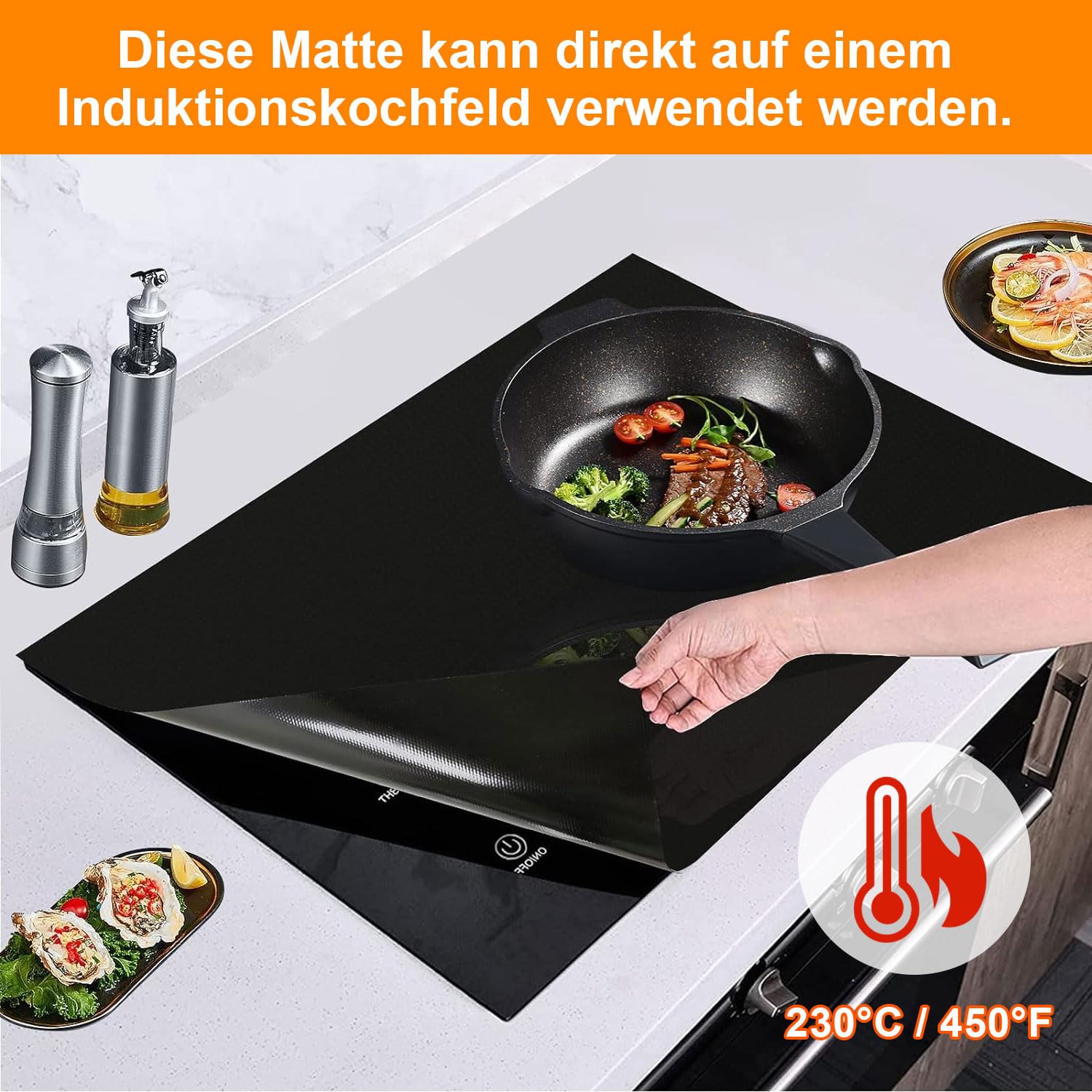 Tapis Anti-rayures Tapis Protection Plaque Induction Silicone - 60x53cm - Résistant 250°C - Antidérapant - Lavable Tapis Plaque Induction