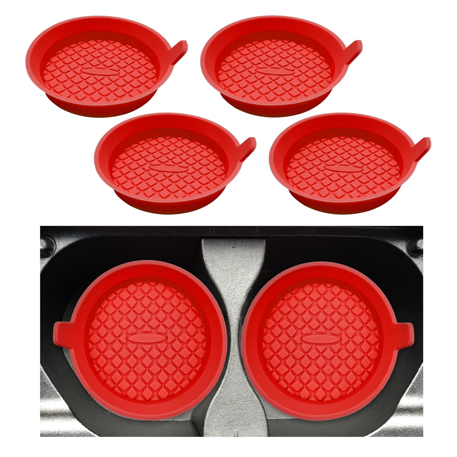 Suvnie 4PCS Car Cup Coasters, 2.75 Inch Silicone Non-Slip Cup Holder Insert Coasters, Universal Vehicle Recessed Drink Cup Mat, Interior Decor Car Accessories for Most Trucks SUVs (Red)