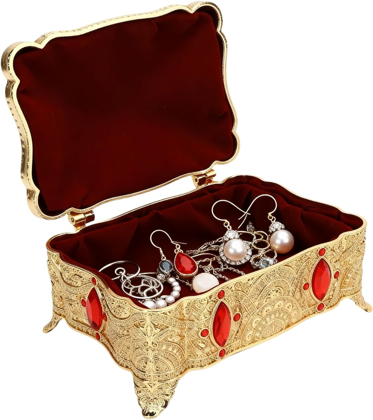 Yosoo Health Gear Jewelry Box with Velvet Lining, Retro Metal Trinket Organizer Storage Case with Crystal Accents for Women Girls Travel