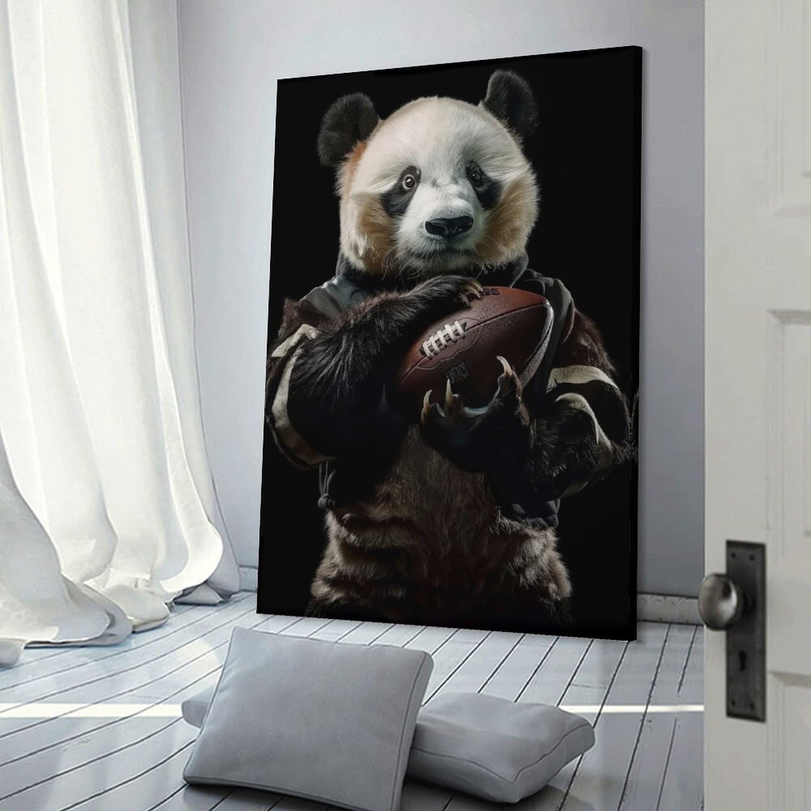 Junmoney Panda American Football Canvas Art Print 16x24inch(40x60cm), for Feature Walls in Flats Or Modern Rooms, Ideal for Building A Coordinated Art Wall