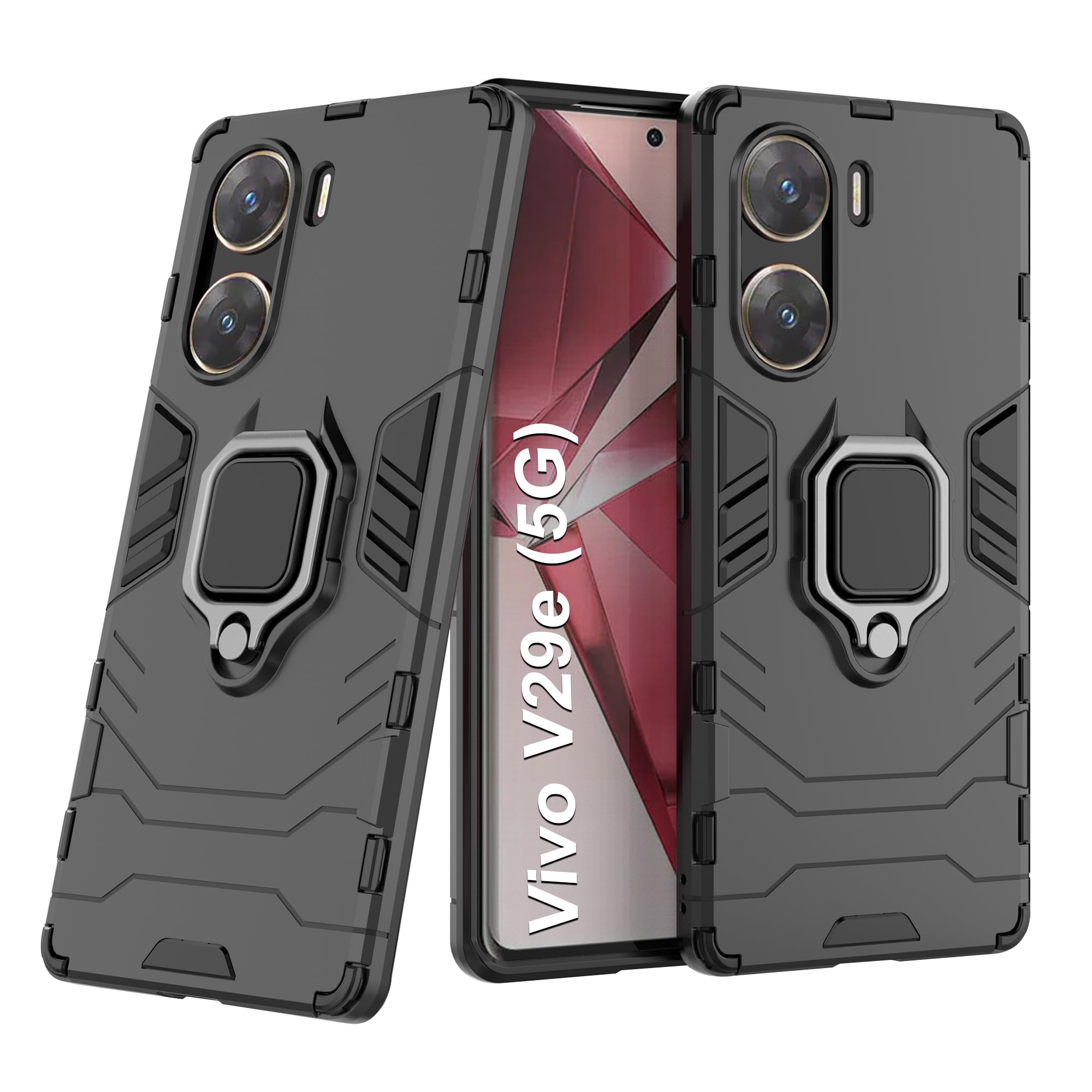 CEDO Rugged Vivo V29e (5G) Defender Case | Rotating Ring Holder & Kickstand in-Built | Military Grade Armor | Bumper Back Cover (Black) (B0CMD53NP2) Amazon Price History, Amazon Price Tracker