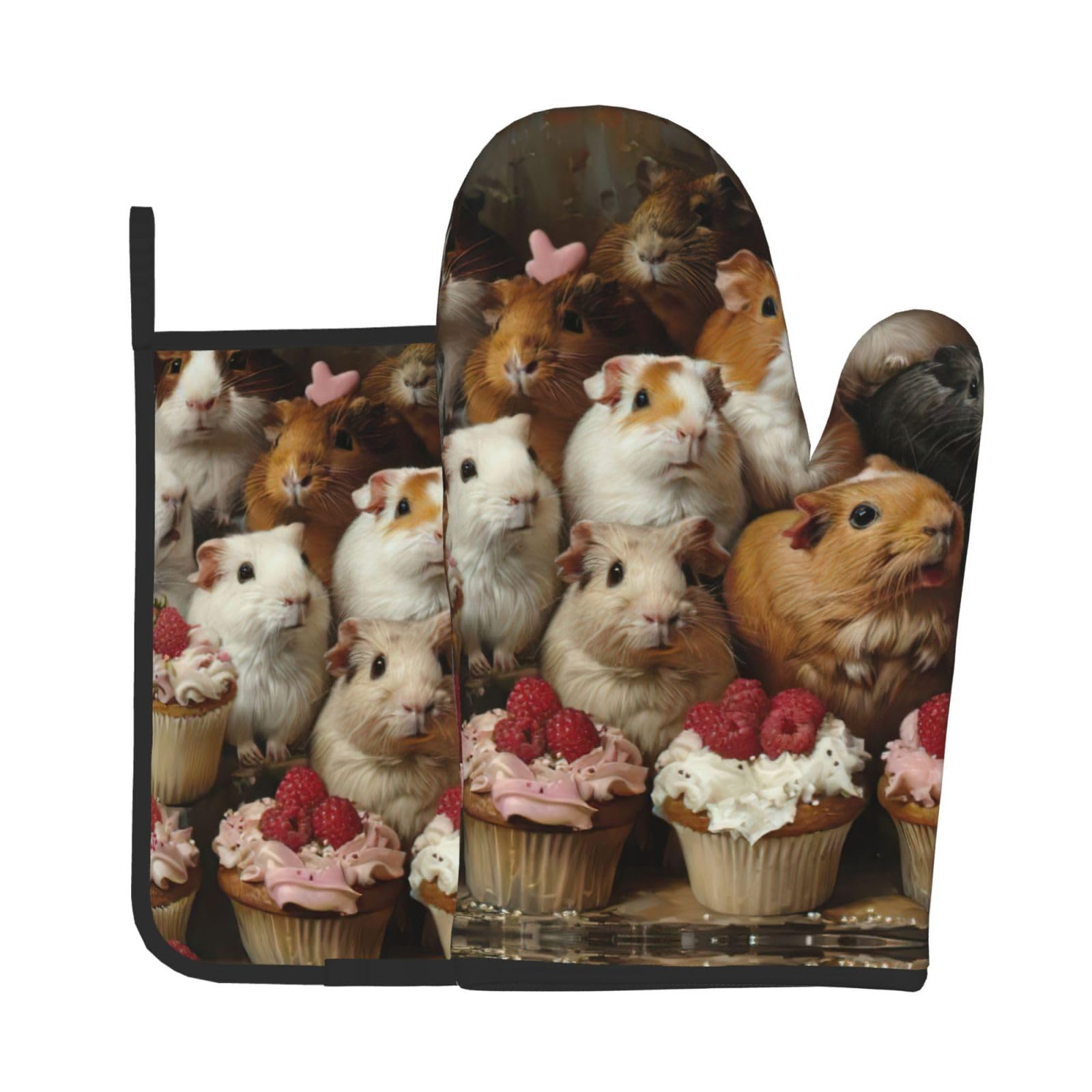 Guinea Pigs and Cupcakes Kitchen Baking Two-Piece Set,Multipurpose Oven Gloves,Used for Barbecue Kitchen Baking
