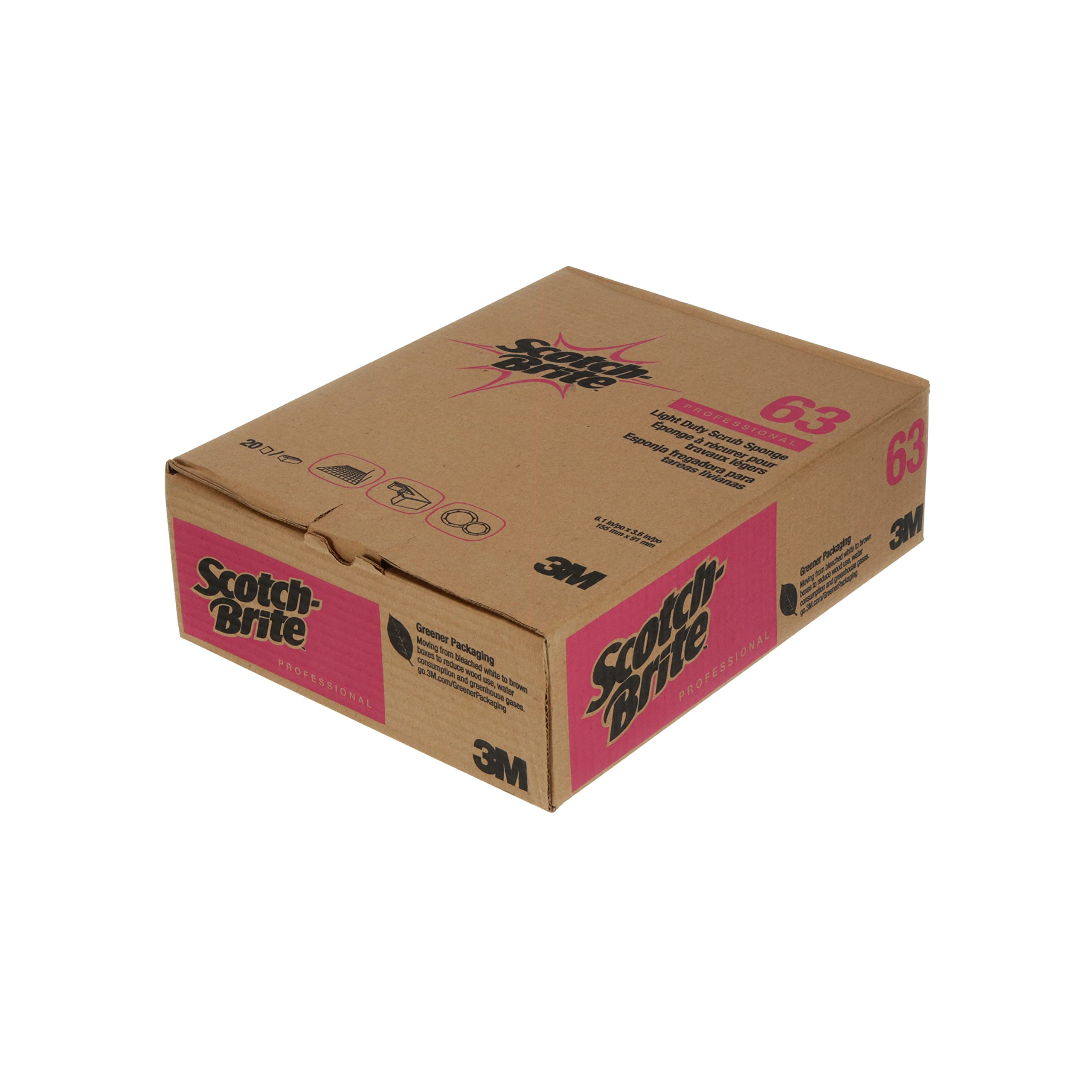 Scotch-Brite 63 Light Duty Scrub Esponja, 6 – 3/32 "x 3 – 19/32" x 11/16 "de grosor (diseño de 20)