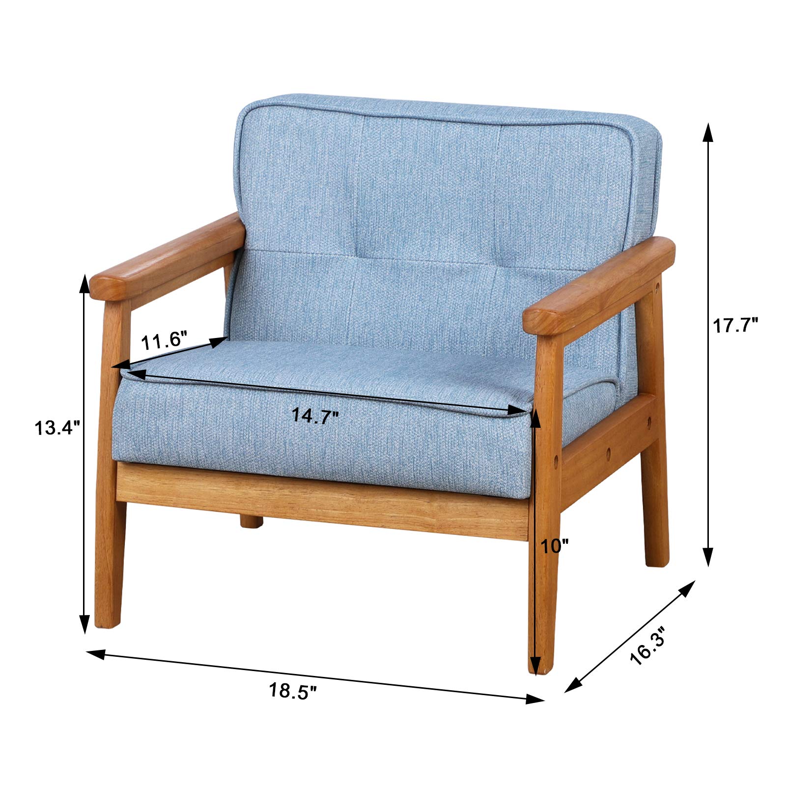 BabyLand Children Armchair, Single Kid Sofa Chair with Solid Wood Structure and Linen Fabric for Kid Gift (Light Blue)