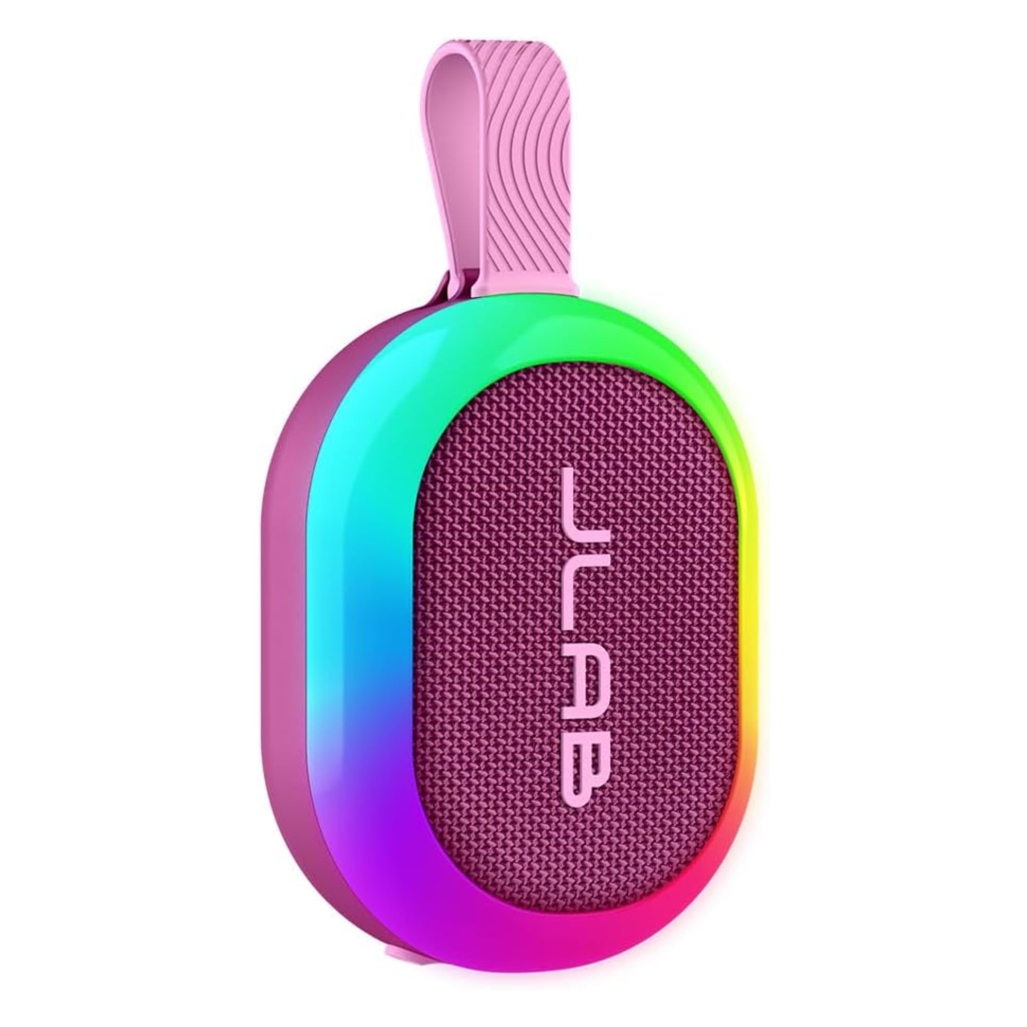 JLab Pop Party Ultrakompakter, tragbarer Bluetooth-Lautsprecher mit 8+ Std. Akku, 5W kabelloser, Kleiner Outdoor-Reiselautsprecher mit RGB-Licht, sattem Sound & IP55-wasserresistent, Mulberry