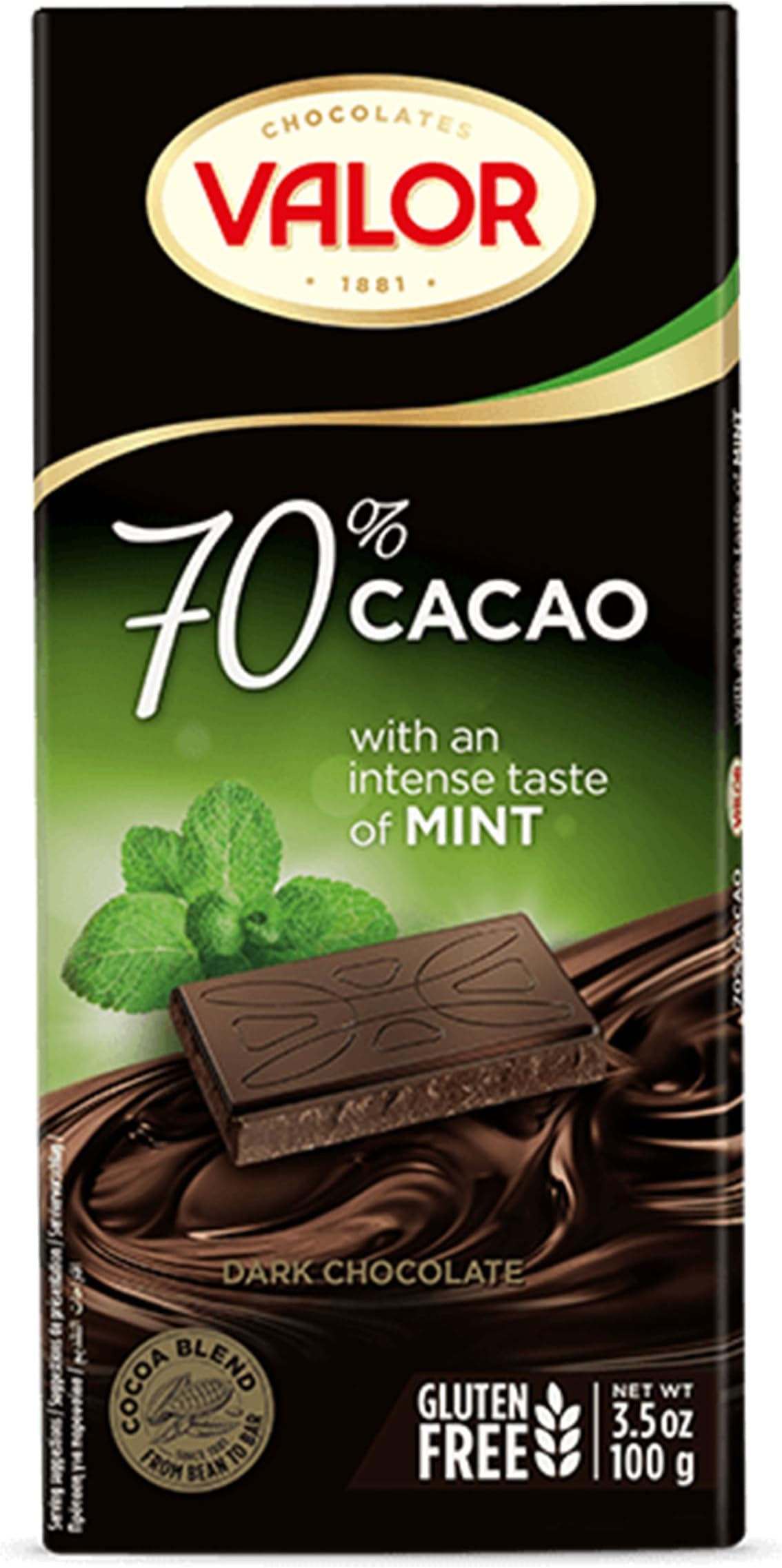 Valor. 70% Dark Chocolate with Mint. 100g (3.53oz).