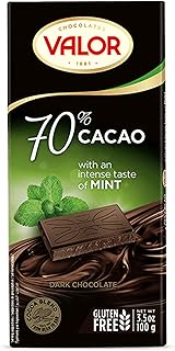Valor Dark Chocolate Bar - 70% Dark Chocolate with Mint, Deliciously Smooth Dark Chocolate Bars made with Fine Cacao, Gluten Free, Crafted by Master Chocolatiers, 100g Bar