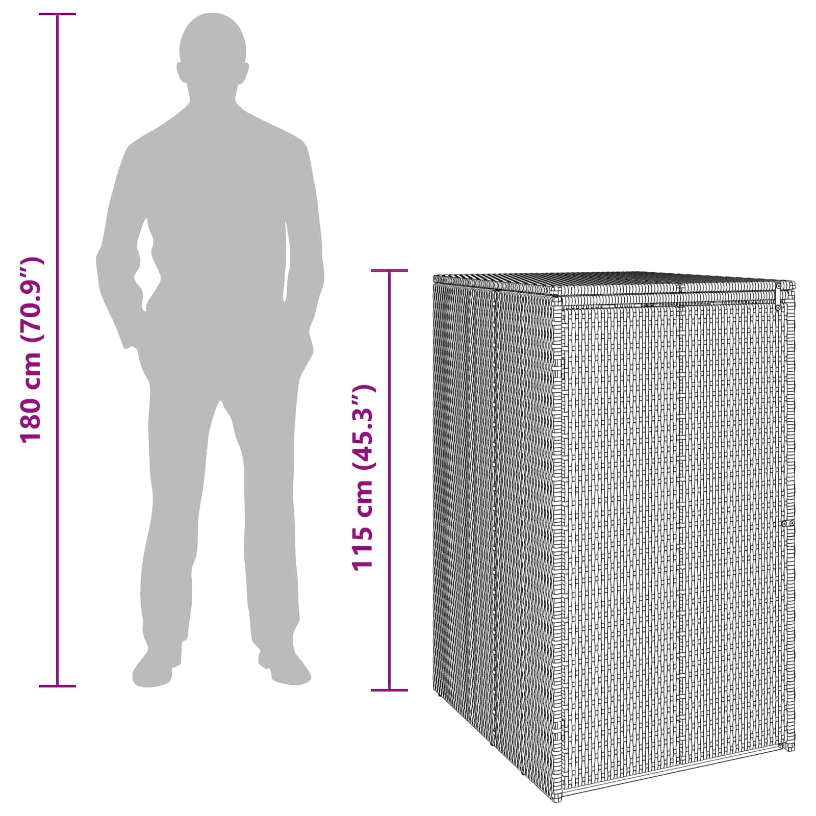 vidaXL Mülltonnenbox Schwarz 65 x 80 x 115 cm Polyethylen, Garten und Terrasse, moderner Lagerbehälter, wetterfester Box für Müll oder Terrassen-Zubehör