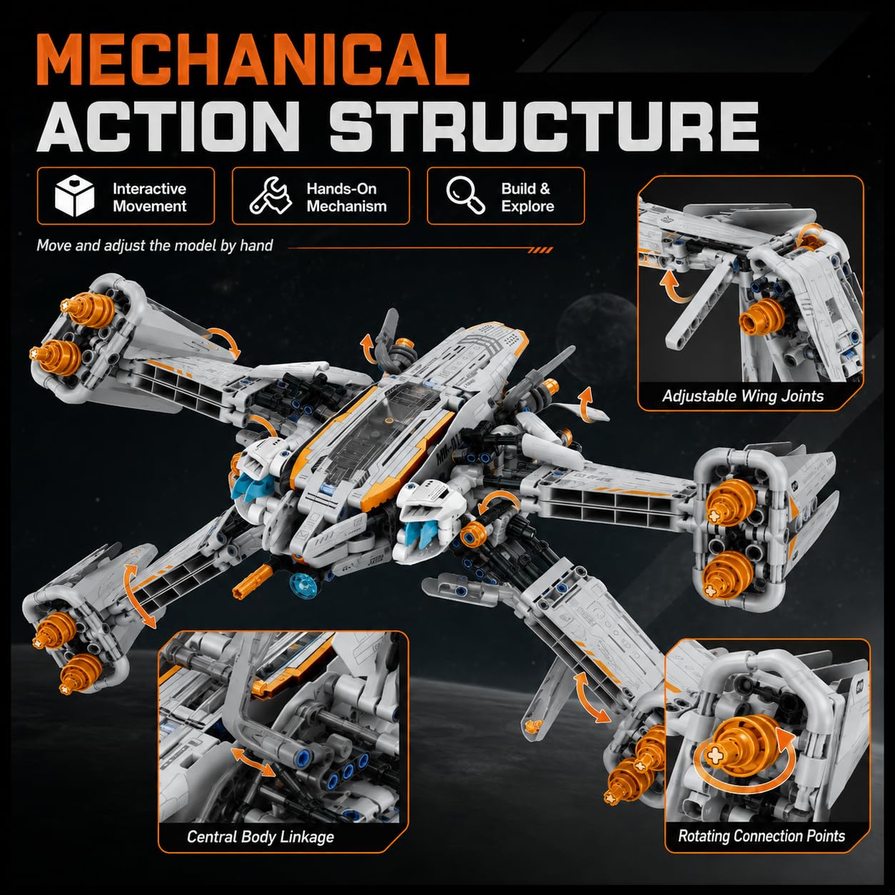 iM.Master - Nave Espacial Juguete X Warship - Bloques de Construcción Adultos Niños - Plataforma Exhibición y Transmisión Mecánica - 1018 Piezas 1:35 - Juegos Educativos Stem - Maqueta para Construir