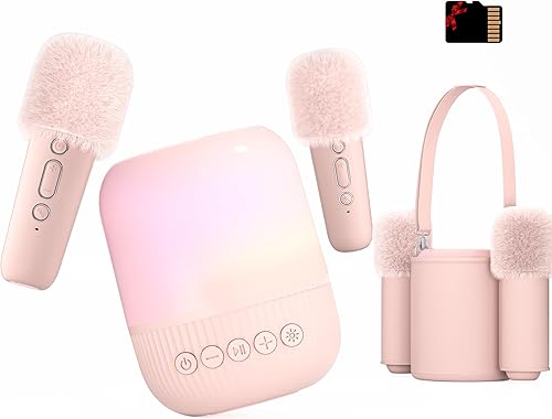 Miniatura 7 de Juego de micrófonos portátiles de karaoke para niños, mini máquina de karaoke Bluetooth con 2 micrófonos inalámbricos para fiestas en casa,