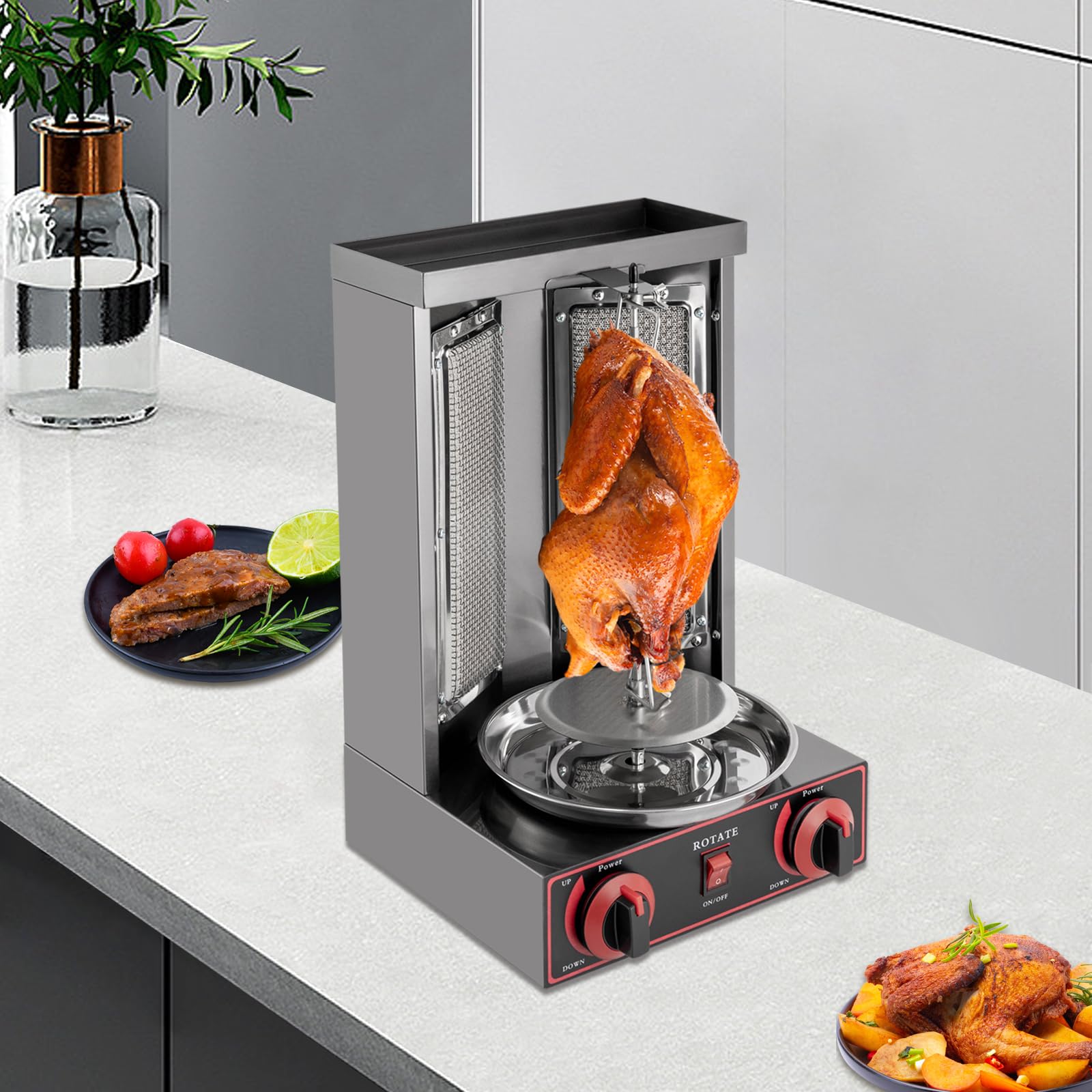 Machine Kebab Gaz 3000W, Tournebroche Vertical Professionnel avec Rotation 360°, Rôtissoire à Döner Grande Capacité 8kg, Grill Inox pour Restaurant Snack Bar Camping Fête