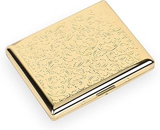 Retro Metal Cigarette Case -Double Sided Spring Clip Open Cigarette Box for 20 100mm Cigarettes, Pocket Holder Credit Card Holder Protective Security Wallet for Men and Women (100's 20pcs, Champagne Gold)