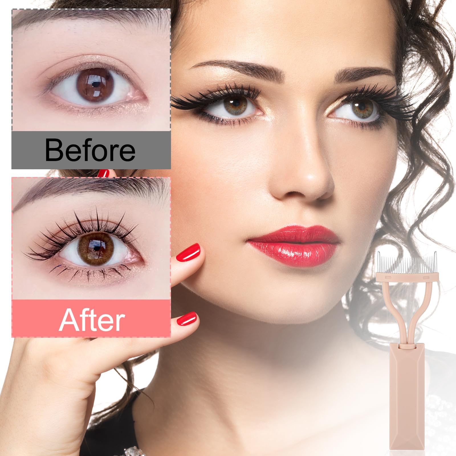 2 Stück Wimpernkamm Trenner, Metallzähne Wimpern Definierer, Kamm bogenförmiger Mascara Applikator, Wimpern Definierer mit Kammabdeckung für Frauen und Mädchen Augen Make up(rosa)