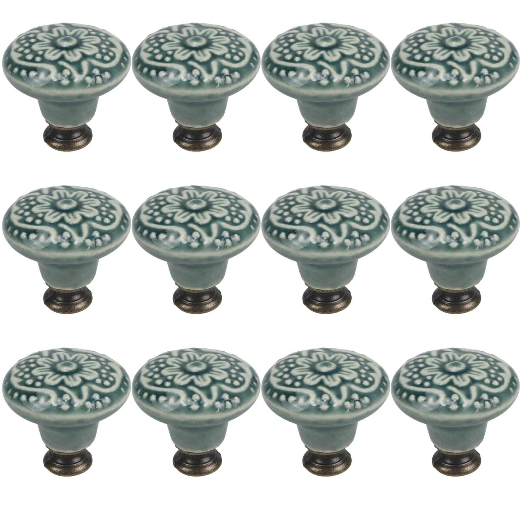 Boutons d'armoire en céramique verte x12 pour tiroir de commode rétro 34mm