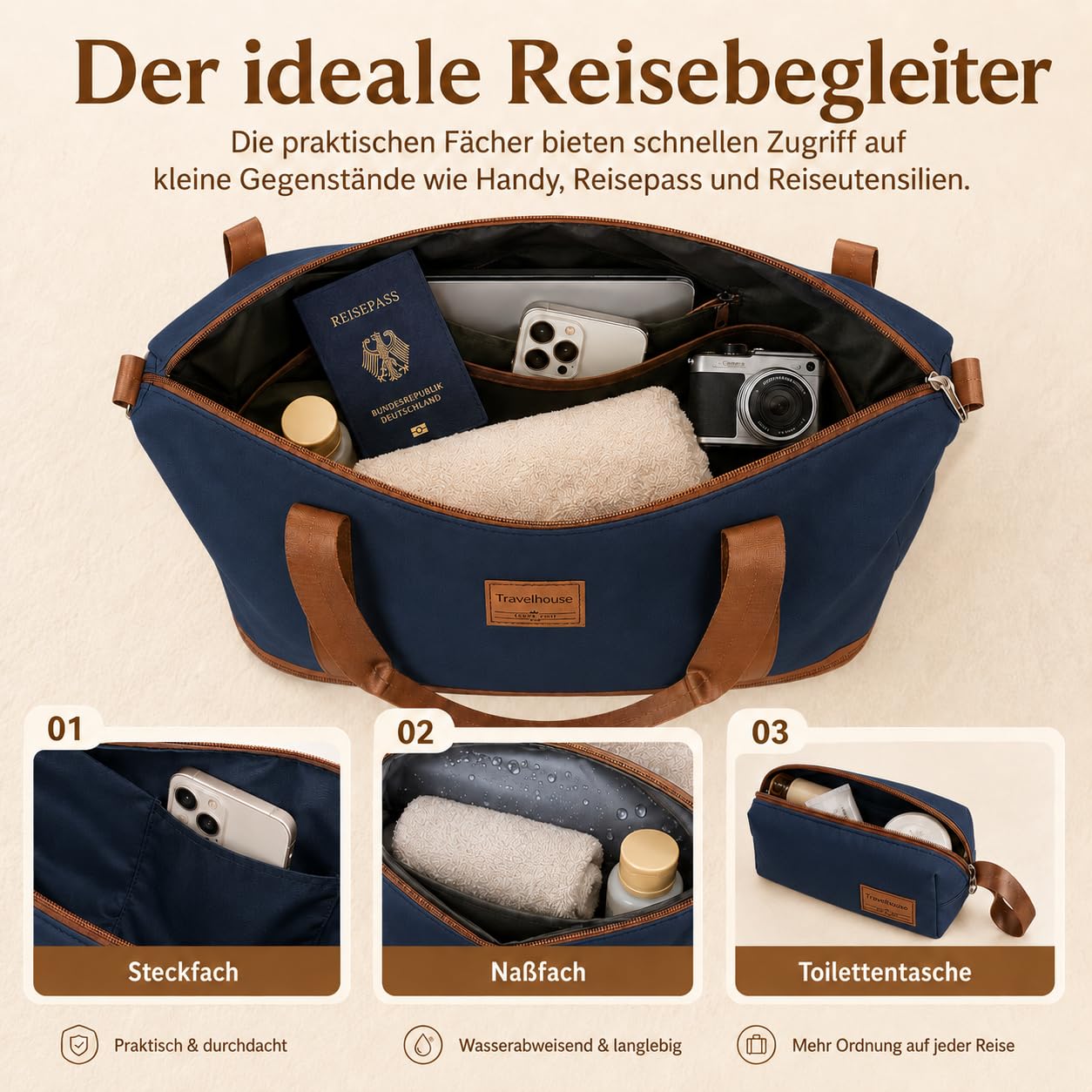 Travelhouse Bari - Set di 6 bagagli, 4 valigie con ruote, borsa da viaggio e kit WC, custodia rigida, navy / blu, Länge: 77 cm, Breite: 28.5 cm, Höhe: 51 cm, Set di valigie