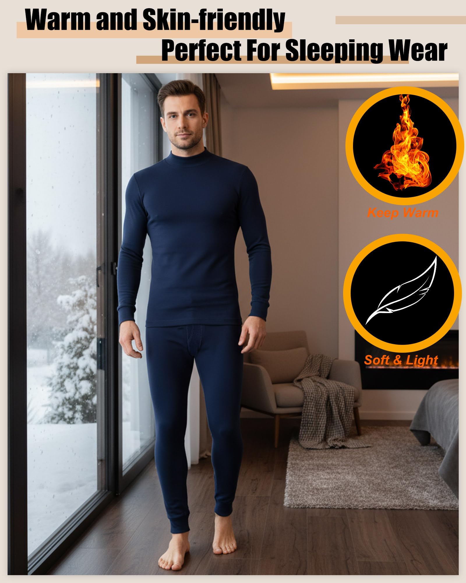 Jecery 4 Set Winter Thermounterwäsche für Herren, warme Basisschicht für Herren, kaltes Wetter, winddicht, Baumwolle, Unterteil, Hemd, Hose