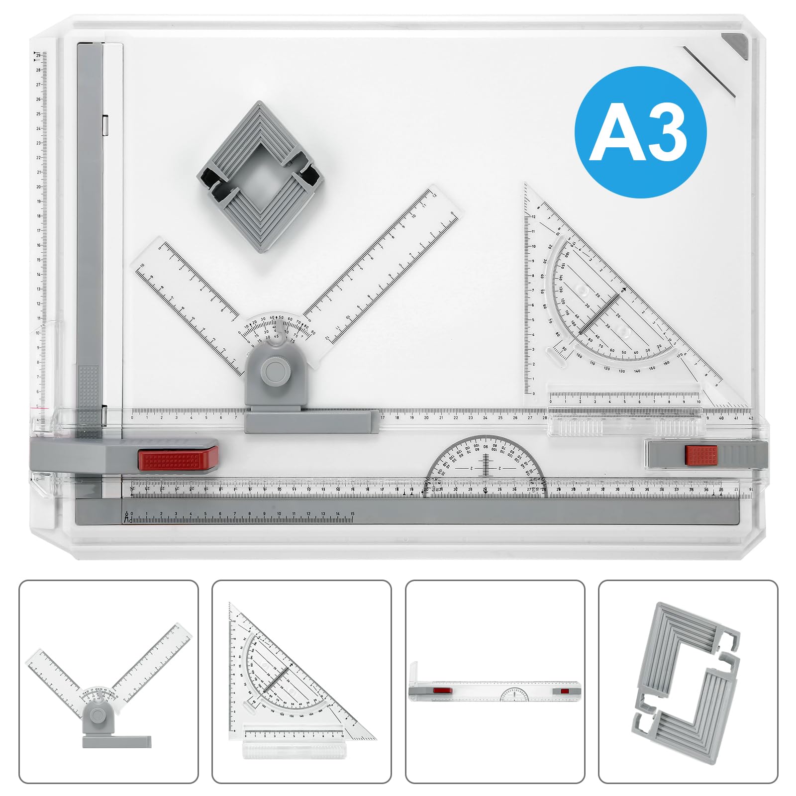 Himimi A3-Zeichenbrett, Zeichentisch, Multifunktionaler Zeichenbretttisch mit Klarem Lineal, Paralleler Bewegung und Winkelverstellbarem Messsystem für Ingenieure und Student