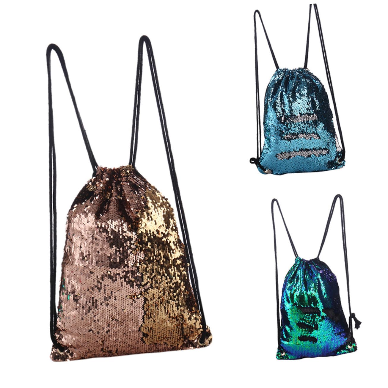 2 Piezas mochila de viaje bags shopping bag sports bag bolsa de deporte bolsa de playa aire bolso con cordón de lentejuelas mochila con brillo bolsa de baile