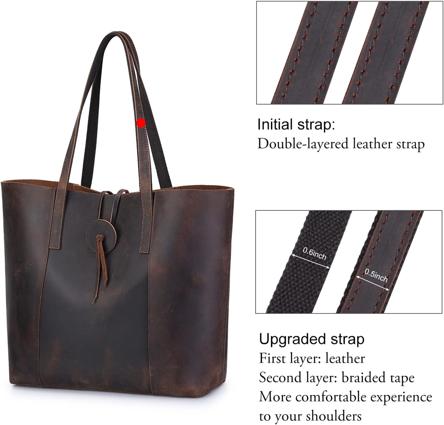 S-ZONE Vintage Genuine Leather Tote Bag for Women Large Shoulder Purse Handbag - Image 3