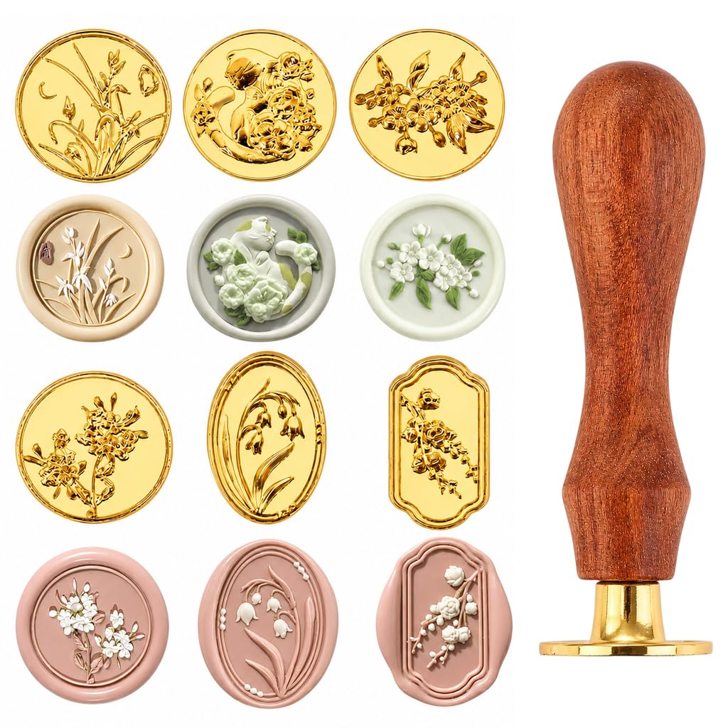 7 pcs Flower Wax Seal Stamp Set with Removable Wooden Handle, Floral Wax Stamp Kit for Wedding, Birthday Party, Envelopes, Invitations, Gift Packing & Decoration-image-43