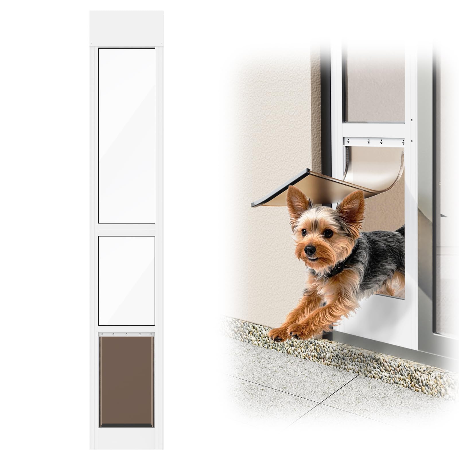 Doggy Door for Sliding Glass Doors, Adjustable Height 75 3/5" to 80", Aluminum Frame Sliding Door Dog Door Insert, Suitable for Medium Dogs Up to 30 lbs(Medium,White)