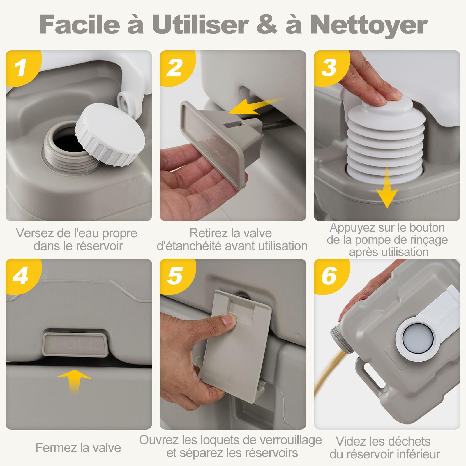 COSTWAY Toilette Portable avec Réservoir à Déchets de 20 L, Toilette Mobile avec Pompe de Rinçage et Entonnoir Télescopique, Commode pour Voyage Pêche Bateau Randonnée, Gris