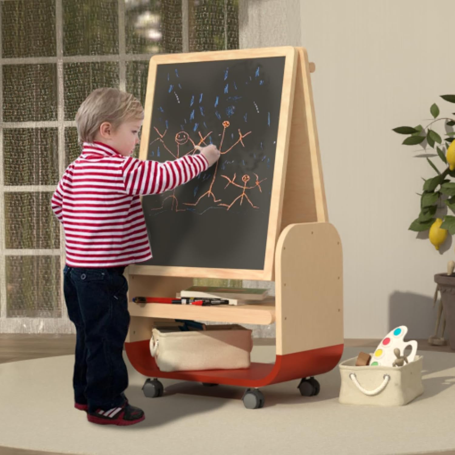 BanaSuper 3 In 1 Folding Kids Art Easel - Double-Sided Foldable Wooden Art Easel With Magnetic