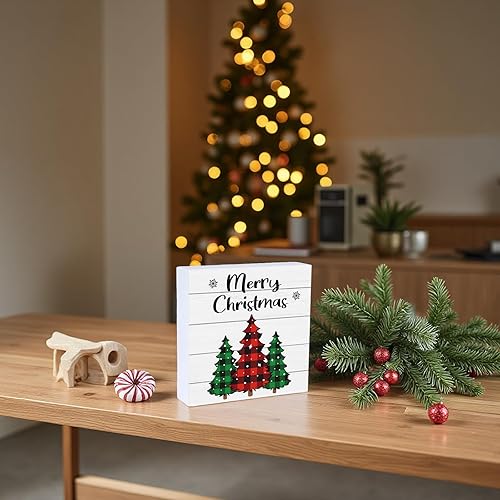 Miniatura 6 de Decoración de mesa de Navidad, decoración de Navidad, interior, hogar, oficina, baño, búfalo, caja de madera, letrero de madera rústica, decoración