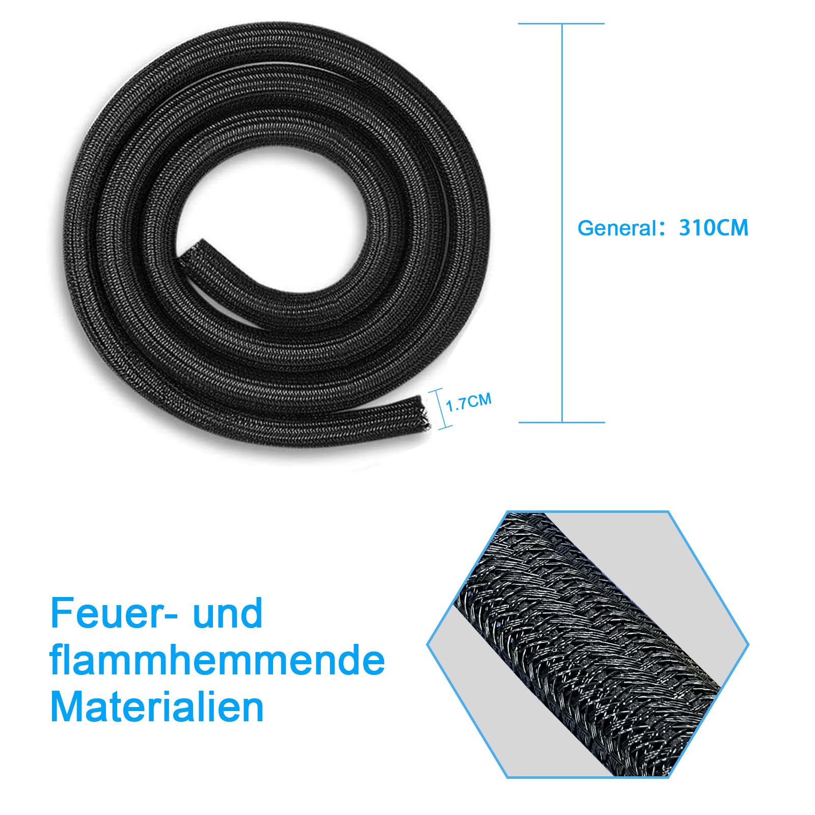 SURFOU Guaina per Cavi Elettrici 3.1m X 13mm, Scrivania Copricavi Nera, Raccogli Fili Nascondi Passacavi, Copricavo Cavo Guaine Raggruppa Flessibile Raccoglicavi Cable Antirofitori